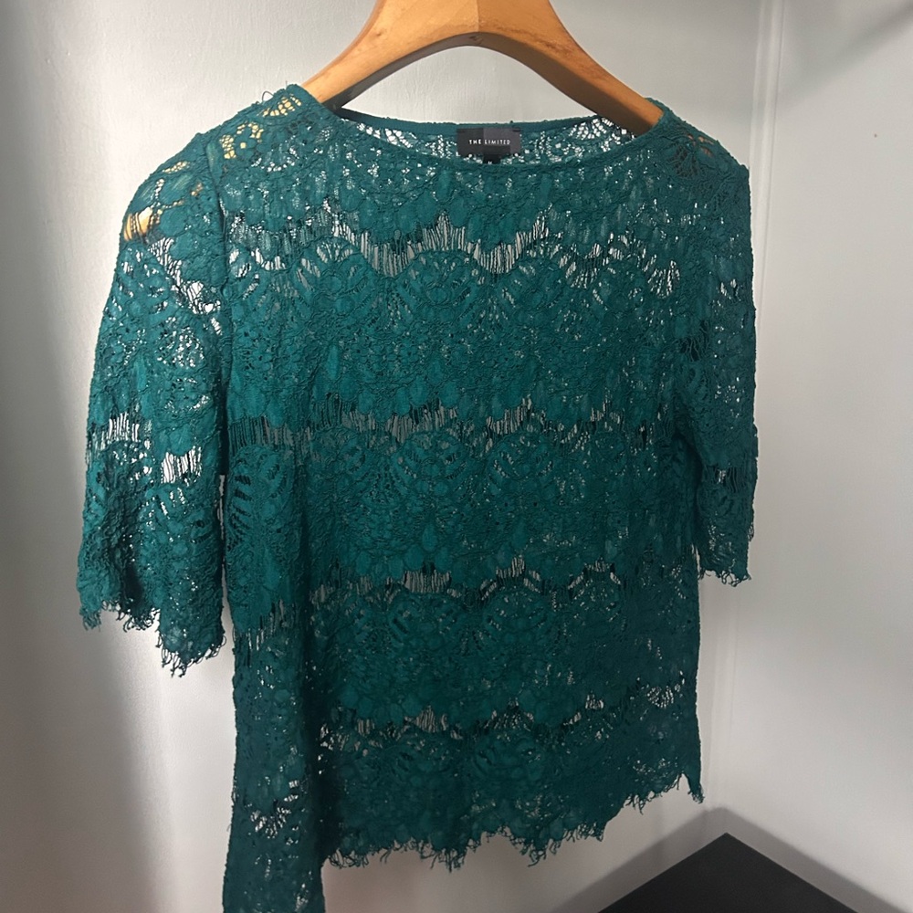 Zara Green Lace Blouse Short Sleeve Fitted